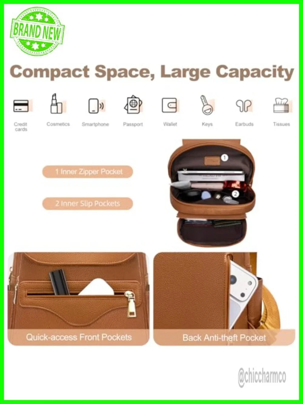 Faux Leather Mini Backpack Purse Built-In RFID Wallet Tablet Sleeve
